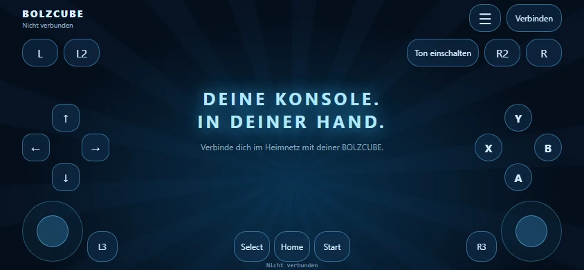 Vorhandene BOLZCUBE-App mit Livebildbereich und Bedienelementen